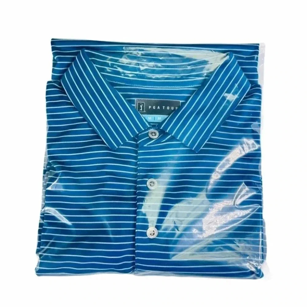 PGA Tour Striped Blue Short Sleeve Men’s Golf Polo - Picture 8 of 10
